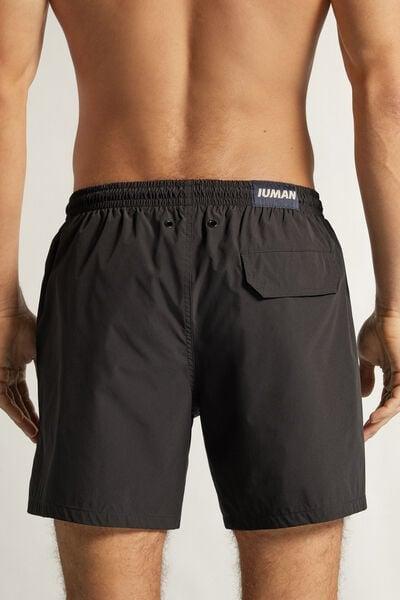 Black Mid-Length Solid-Colour Swim Trunks, Black, large image number 3