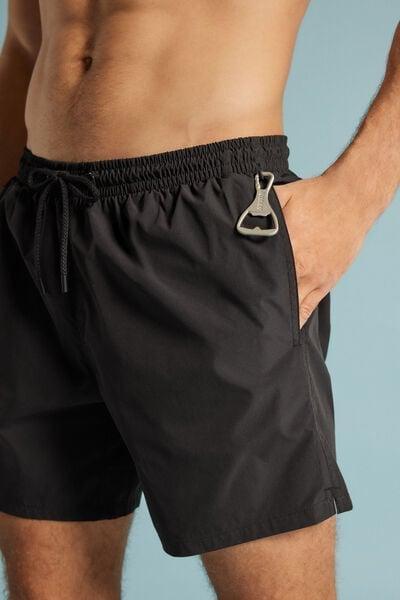 Black Mid-Length Solid-Colour Swim Trunks, Black, large image number 5