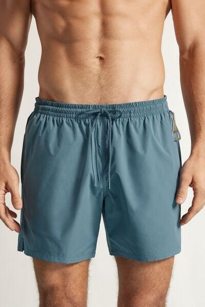 Blue Mid-Length Solid-Colour Swim Trunks, B601_141K, large image number 0