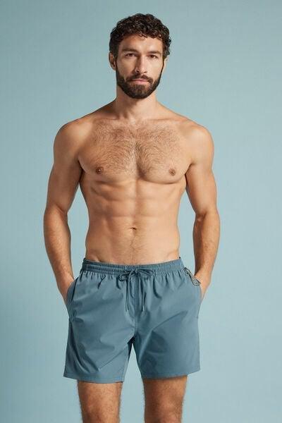 Blue Mid-Length Solid-Colour Swim Trunks, B601_141K, medium
