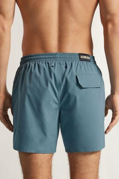 Blue Mid-Length Solid-Colour Swim Trunks, B601_141K, large image number 3
