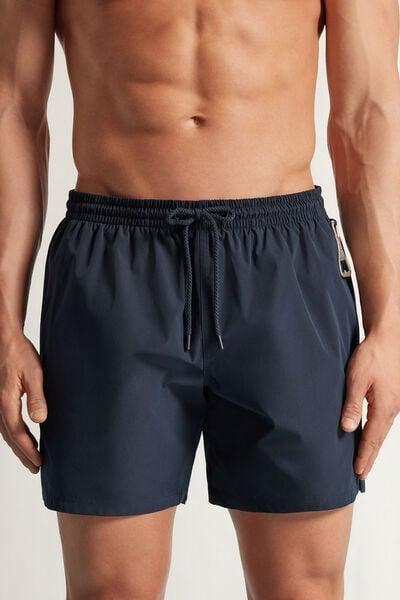Navy Mid-Length Solid-Colour Swim Trunks, Intense Blue, medium