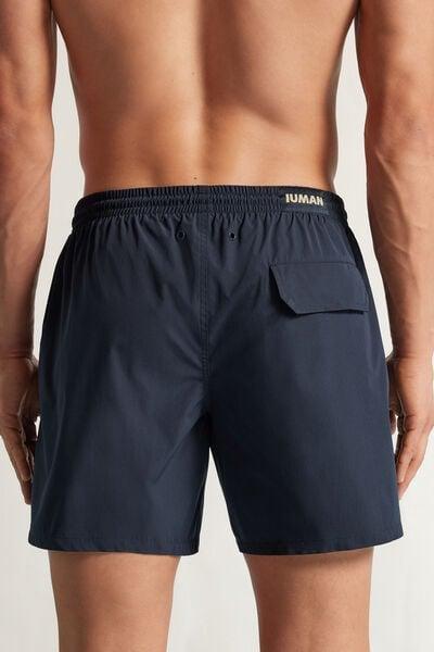 Navy Mid-Length Solid-Colour Swim Trunks, Intense Blue, large image number 3