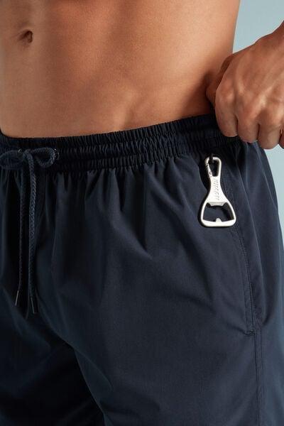 Navy Mid-Length Solid-Colour Swim Trunks, Intense Blue, large image number 5