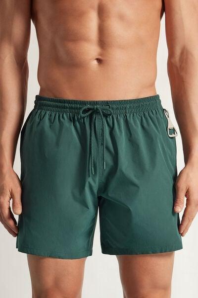 Green Mid-Length Solid-Colour Swim Trunks, B601_4369, large image number 0