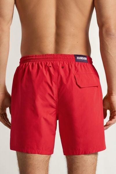 Red Mid-Length Solid-Colour Swim Trunks, Red, large image number 3