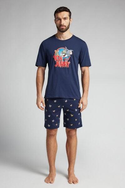 Navy Printed Pyjama Set, , medium