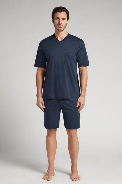 Navy Mercerised Pyjama Set, , large image number 0