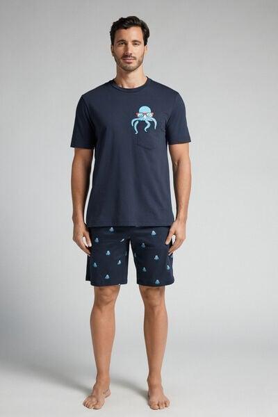 Navy Squid-Print Pyjama Set, , large image number 0
