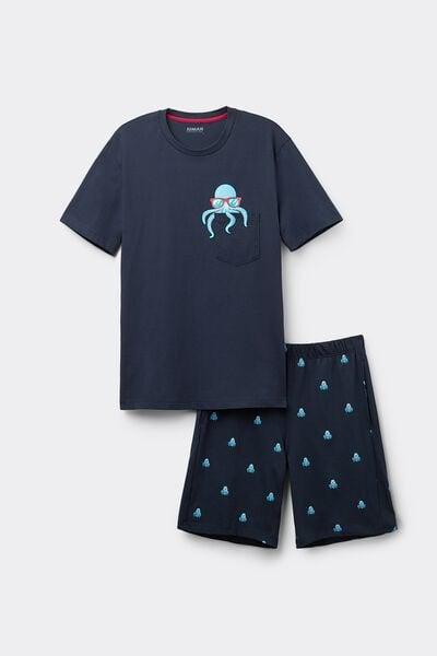 Navy Squid-Print Pyjama Set, , large image number 1