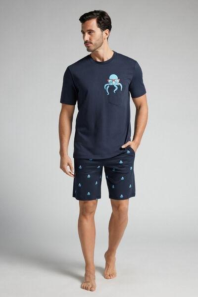 Navy Squid-Print Pyjama Set, , large image number 1