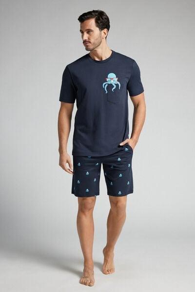 Navy Squid-Print Pyjama Set, , large image number 2