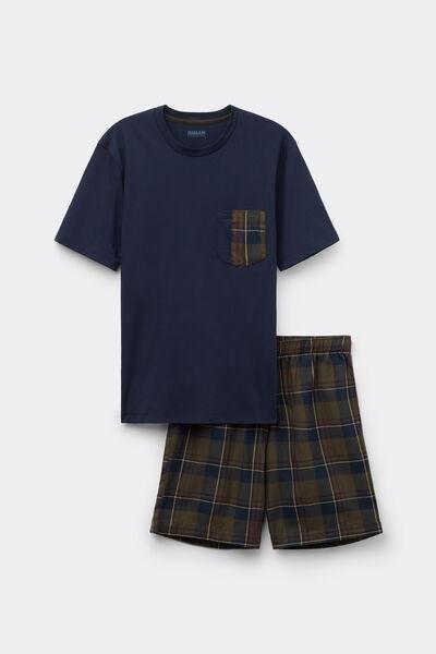 Blue Tartan Print Pyjama Set, B601_960J, large image number 2