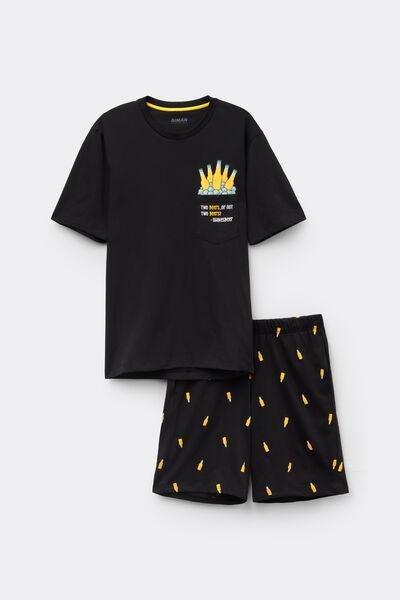Black Short Cotton Pyjamas With Beer Print, Black, large image number 2