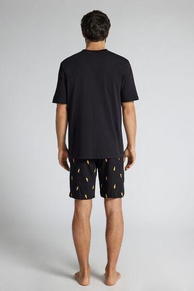 Black Short Cotton Pyjamas With Beer Print, Black, large image number 3