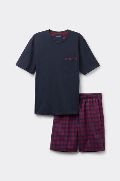 Navy Short Plain-Weave Cotton Pyjama Set, Intense Blue, large image number 2