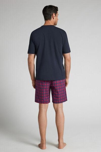 Navy Short Plain-Weave Cotton Pyjama Set, Intense Blue, large image number 3