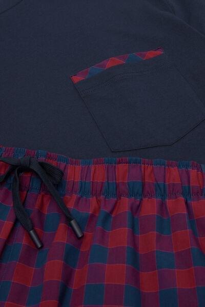 Navy Short Plain-Weave Cotton Pyjama Set, Intense Blue, large image number 4