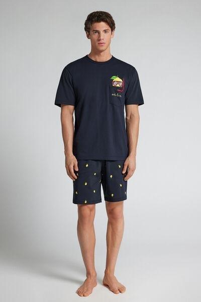 Navy Sub Lime Print Cotton Pyjama Set, Midnight Blue, large image number 0