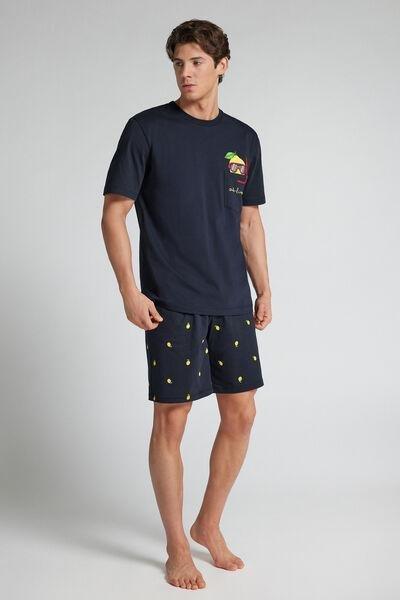 Navy Sub Lime Print Cotton Pyjama Set, Midnight Blue, large image number 1