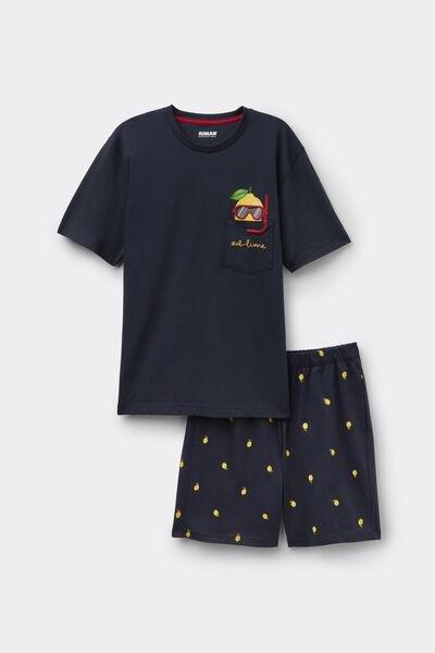 Navy Sub Lime Print Cotton Pyjama Set, Midnight Blue, large image number 2