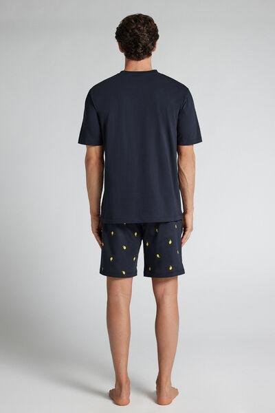 Navy Sub Lime Print Cotton Pyjama Set, Midnight Blue, large image number 3
