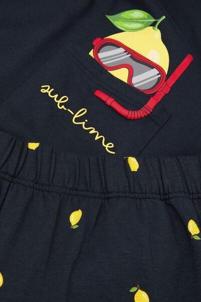 Navy Sub Lime Print Cotton Pyjama Set, Midnight Blue, large image number 4