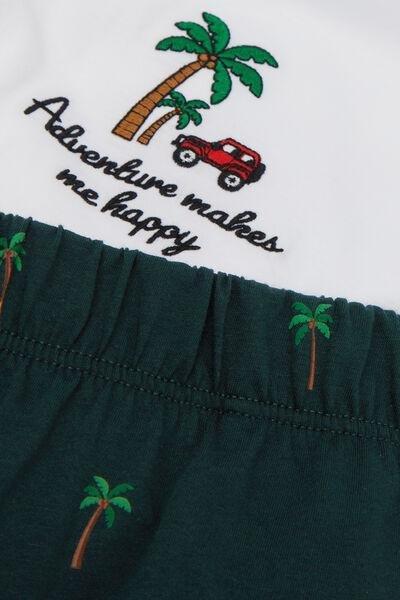 White Palm Tree Print Short Cotton Pyjama Set, White, large image number 4