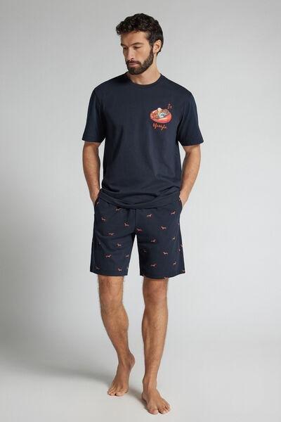 Navy Dachshund Print Jersey Pyjamas, Intense Blue, large image number 1