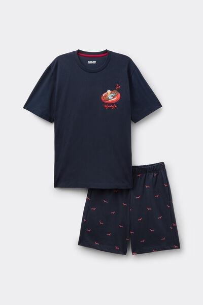 Navy Dachshund Print Jersey Pyjamas, Intense Blue, large image number 2
