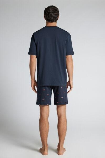 Navy Dachshund Print Jersey Pyjamas, Intense Blue, large image number 3