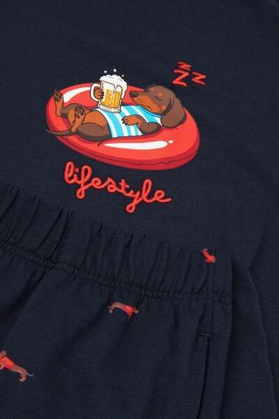 Navy Dachshund Print Jersey Pyjamas, Intense Blue, large image number 4