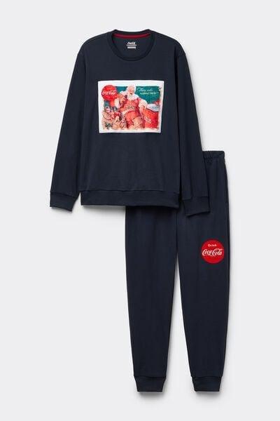 Blue - 800 - Midnight Blue Full-Length Cotton Pyjamas with Coca-Cola?� Vintage Print, , large image number 2