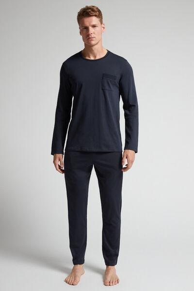 Blue Long Superior Cotton Pyjamas, , large image number 0