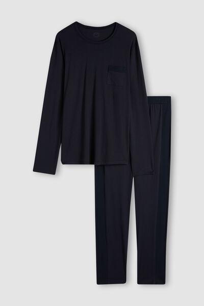 Blue Long Superior Cotton Pyjamas, , large image number 2
