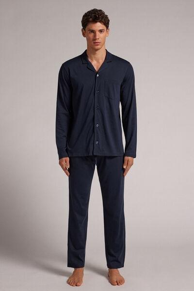 Blue - 800 - Midnight Blue Full-Length Button-Up Superior Cotton Pyjamas, , large image number 0