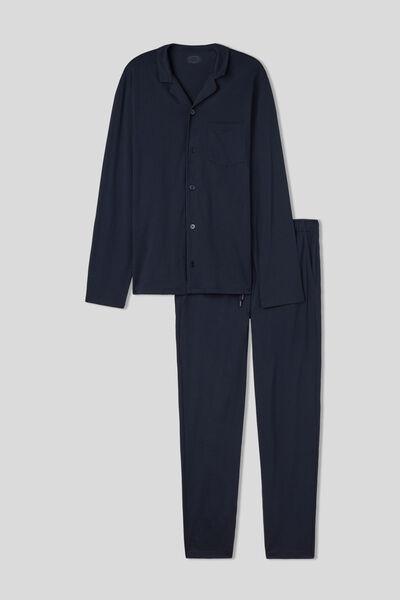 Blue - 800 - Midnight Blue Full-Length Button-Up Superior Cotton Pyjamas, , large image number 1
