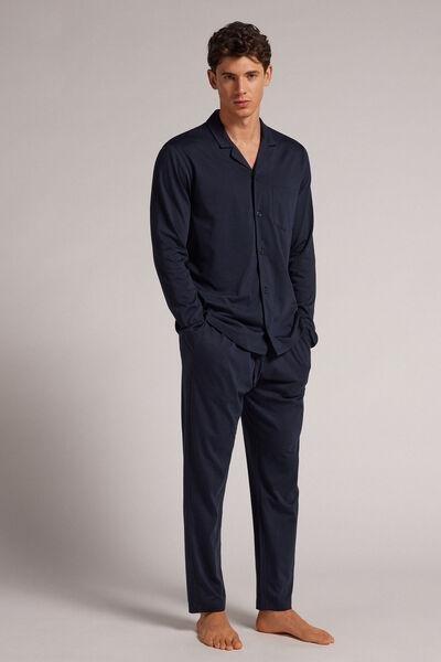 Blue - 800 - Midnight Blue Full-Length Button-Up Superior Cotton Pyjamas, , large image number 2
