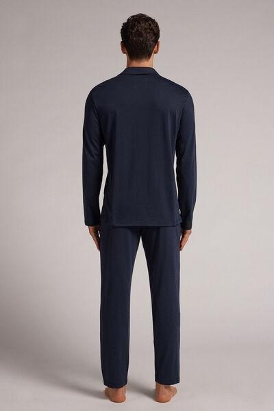 Blue - 800 - Midnight Blue Full-Length Button-Up Superior Cotton Pyjamas, , large image number 3
