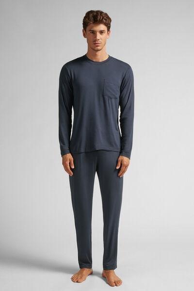 Navy Long Pyjamas Set, Midnight Blue, large image number 0