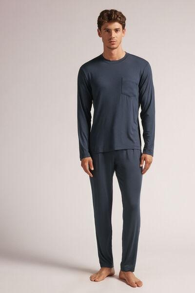 Navy Long Pyjamas Set, Midnight Blue, large image number 1