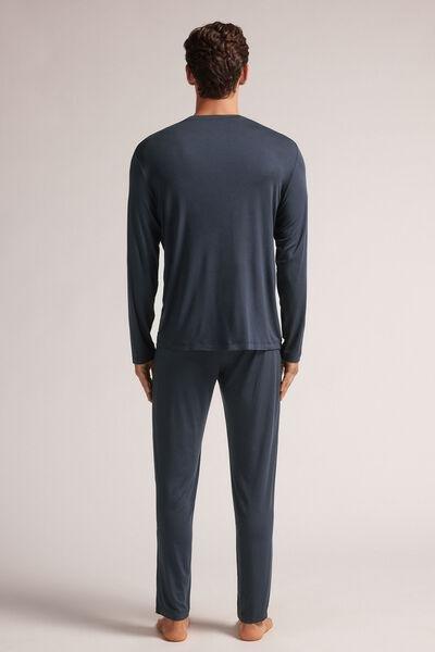 Navy Long Pyjamas Set, Midnight Blue, large image number 3