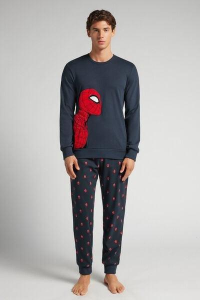 Navy Spider-Man Print Cotton Pyjama Set, Midnight Blue, large image number 0