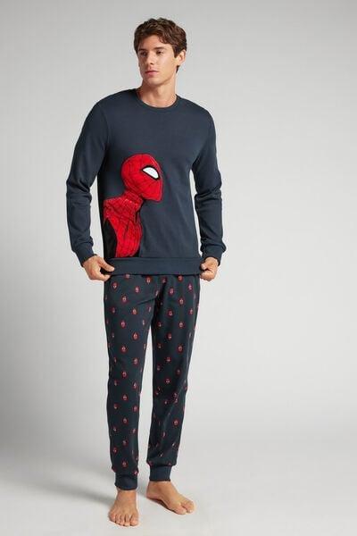 Navy Spider-Man Print Cotton Pyjama Set, Midnight Blue, large image number 1