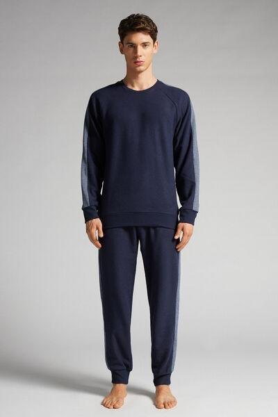 Blue Full-Length Tricot Pyjamas With Side Strips, , large image number 0