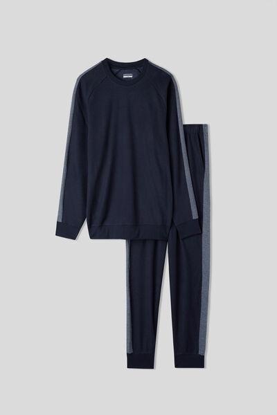 Blue Full-Length Tricot Pyjamas With Side Strips, , large image number 2