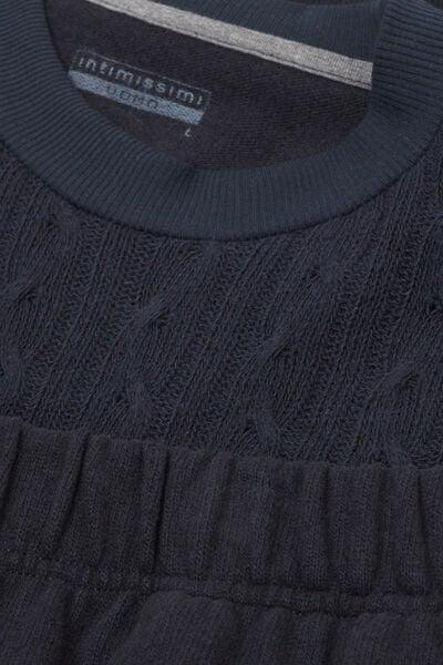 Blue Cable-Knit Tricot Full-Length Pyjamas Set, Midnight Blue, large image number 4