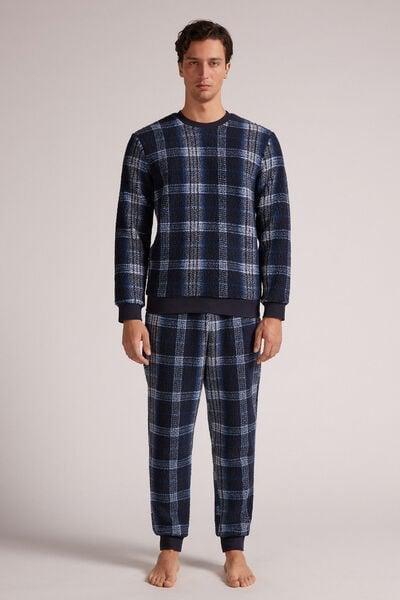 Blue Tartan Pattern Teddy Pyjamas Set, , large image number 0