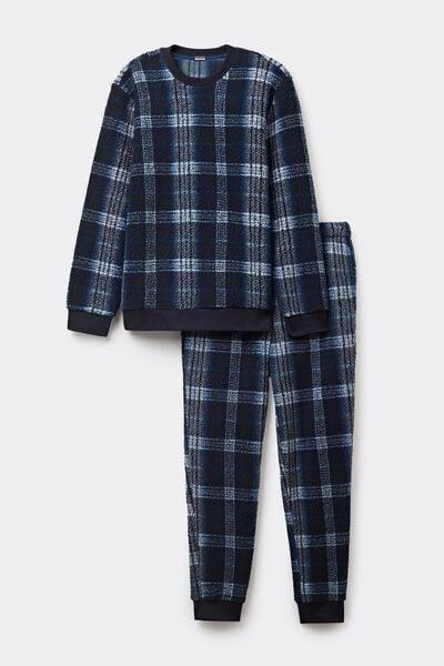 Blue Tartan Pattern Teddy Pyjamas Set, , large image number 1