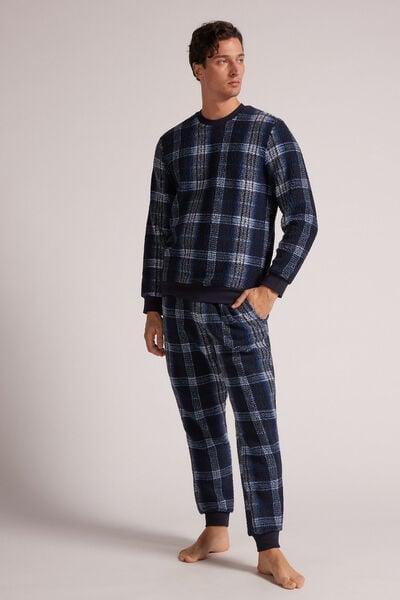 Blue Tartan Pattern Teddy Pyjamas Set, , large image number 2